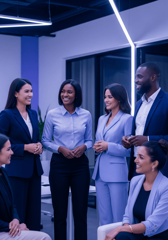 Diverse professionals networking in a modern space